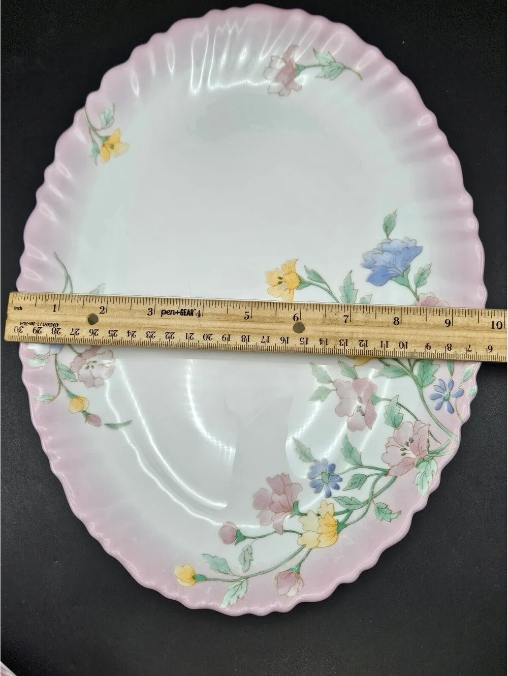Vintage Arcopal France Elise Oval Serving Platter Pink Ombre Rim Floral 13